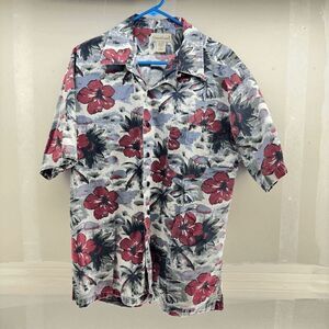 Great Land Island Casual Shirt Mens‎ Size L Multicolor Hawaiian Aloha Tropical